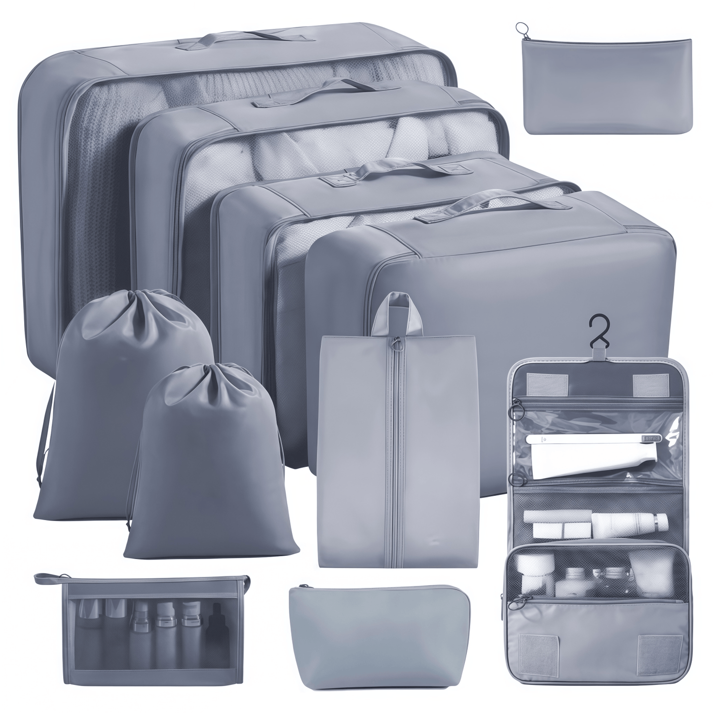 Water-Resistant Travel Packing Cubes Set - Luggage Organizers with Hanging Toiletry Bag & Shoe Pouches