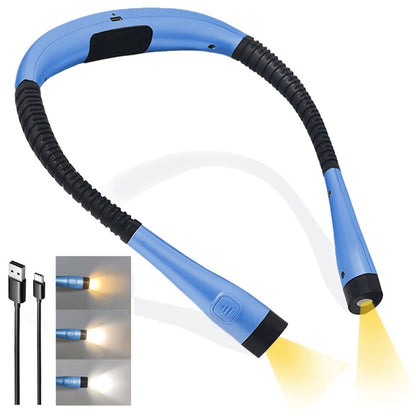 Rechargeable LED Neck Reading Light – 3 Color Modes, 3 Brightness Levels, Flexible Silicone Arms
