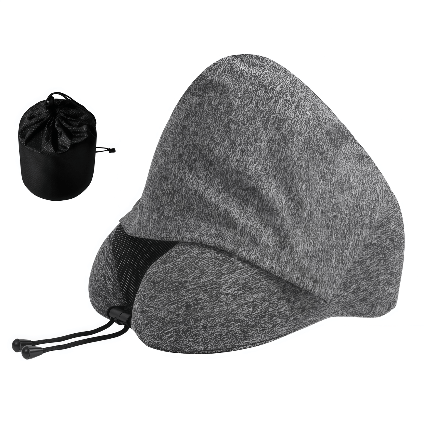 Ergonomic Memory Foam Travel Neck Pillow with Integrated Light-Blocking Hood & Compact Pouch