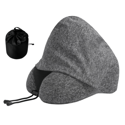 Ergonomic Memory Foam Travel Neck Pillow with Integrated Light-Blocking Hood & Compact Pouch