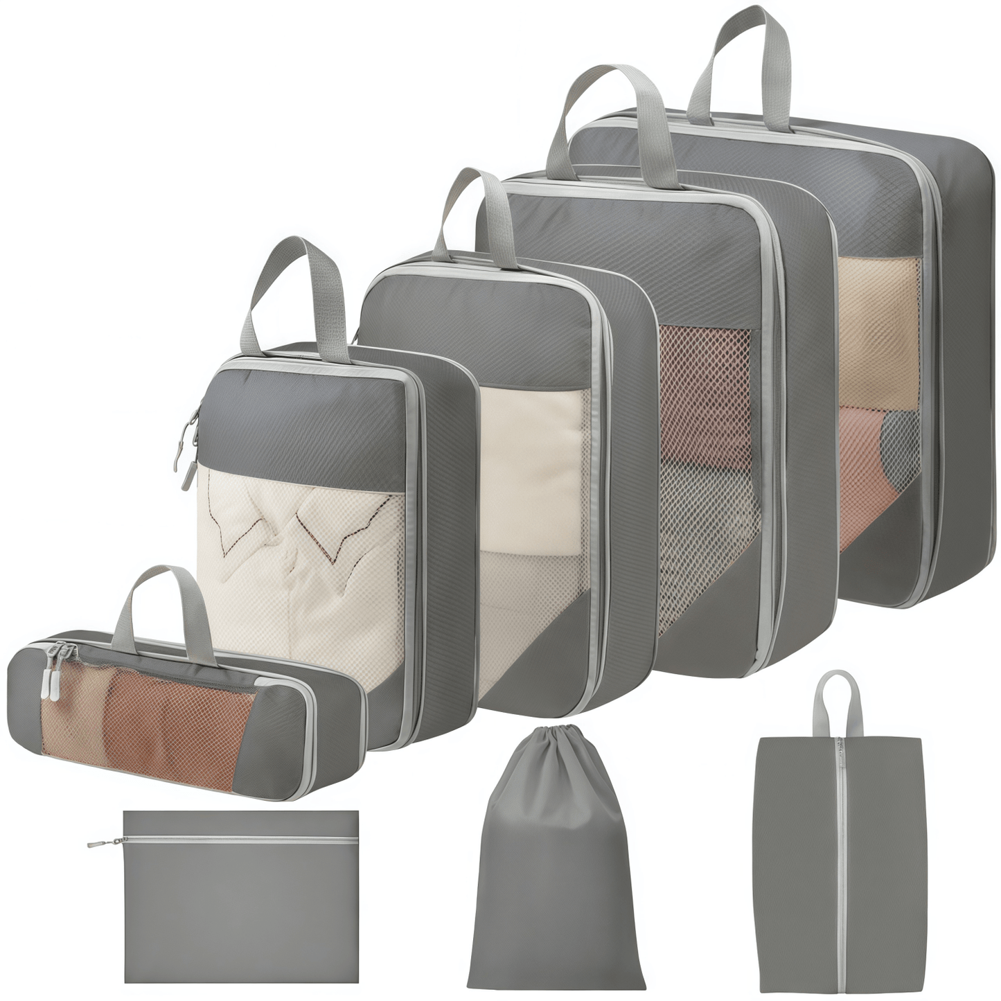 Travel Compression Packing Cubes Set - Water-Resistant Ripstop Luggage Organizers