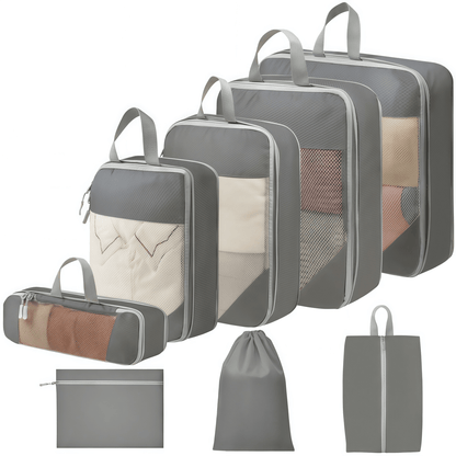 Travel Compression Packing Cubes Set - Water-Resistant Ripstop Luggage Organizers