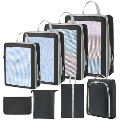 Compression Packing Cubes Set for Travel Luggage - Water-Repellent Organizers with Shoe Bags & Pouches