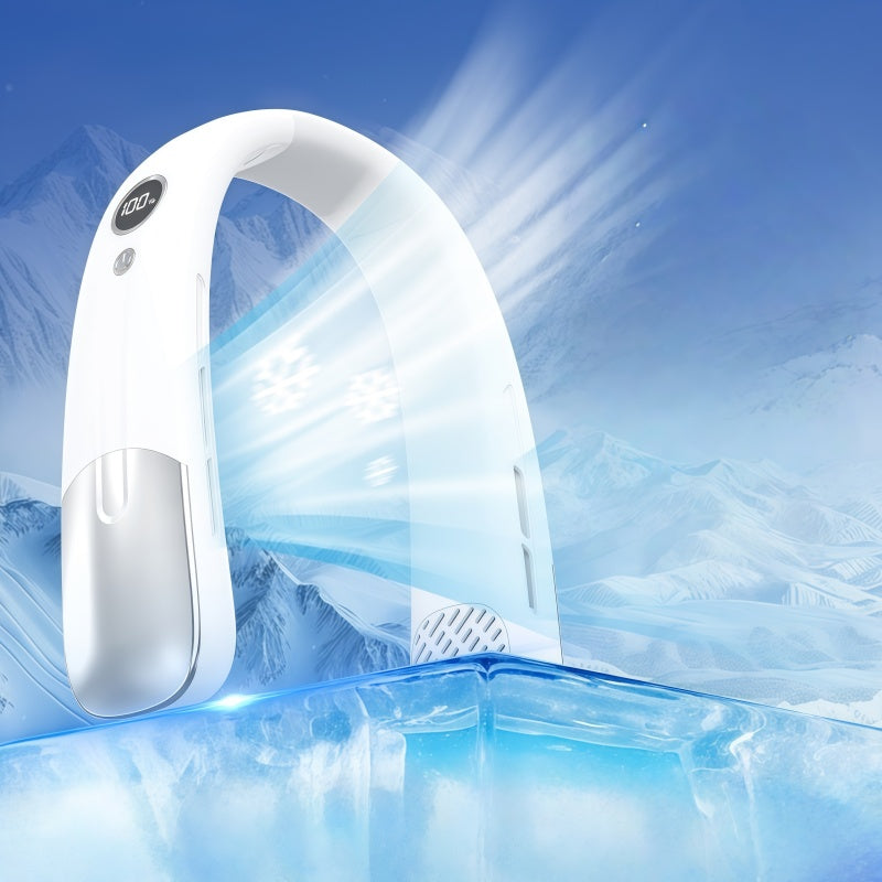 Portable Bladeless Neck Fan with Cooling Plate – 4000mAh Rechargeable Personal Neck Air Conditioner with LED Display & 100-Speed Airflow
