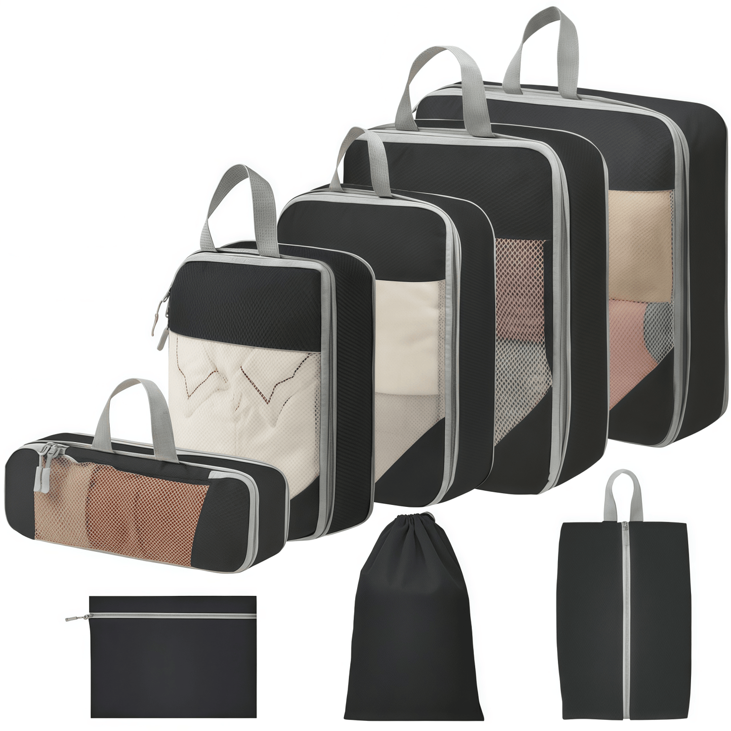 Travel Compression Packing Cubes Set - Water-Resistant Ripstop Luggage Organizers