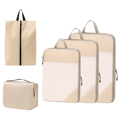 Compression Travel Packing Cubes & Organizer Set - Water-Resistant Ripstop Nylon