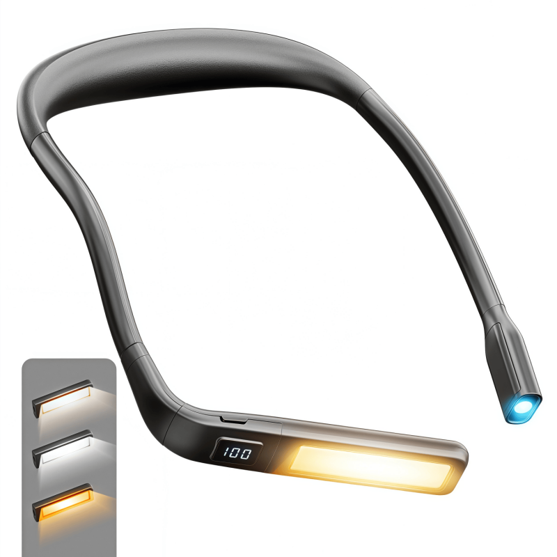 Rechargeable LED Neck Reading Light with Power Display – Hands-Free Neck Light for Crafting, Camping & Night Reading