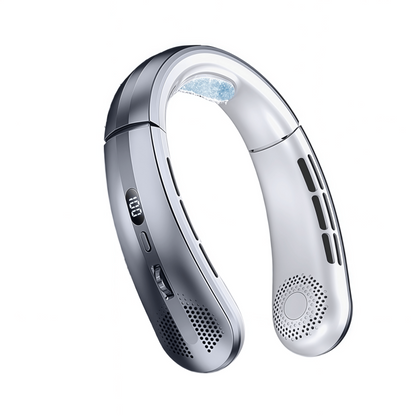 Portable Wearable Neck Fan with Ceramic Cooling Pad, 5000mAh Battery, 100-Speed Stepless Control, Bladeless Design