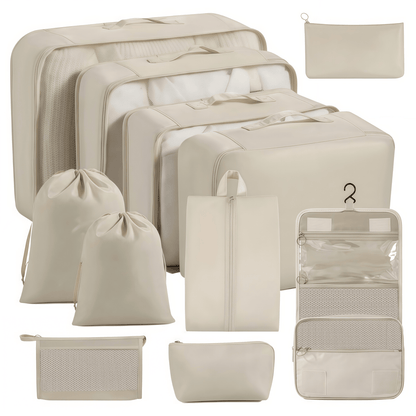 Water-Resistant Travel Packing Cubes Set - Luggage Organizers with Hanging Toiletry Bag & Shoe Pouches