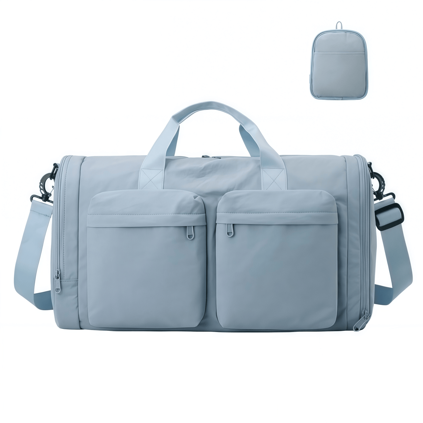 Foldable Travel Duffel Bag with Shoe Compartment & Wet Pocket, Water-Resistant Nylon Weekender Gym Bag