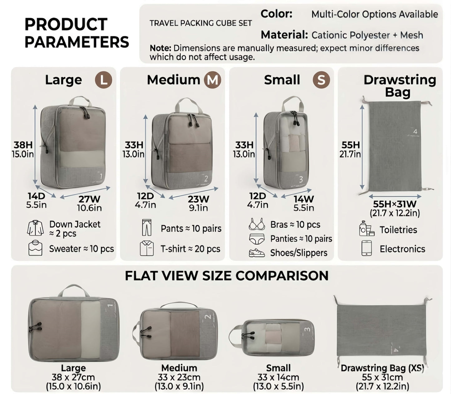 6-Piece Compression Packing Cubes Set for Travel, Lightweight Luggage Organizer Bags