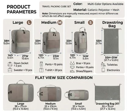 6-Piece Compression Packing Cubes Set for Travel, Lightweight Luggage Organizer Bags