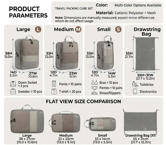 6-Piece Compression Packing Cubes Set for Travel, Lightweight Luggage Organizer Bags