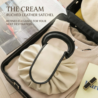 Vegan Leather Drawstring Makeup Bag - Lay-Flat Travel Cosmetic Organizer Pouch, Khaki