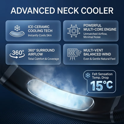 Portable Neck Fan with LED Light, 360° Airflow Ceramic Ice Cooling, 5 Speeds, 4000mAh Rechargeable Wearable Personal Fan