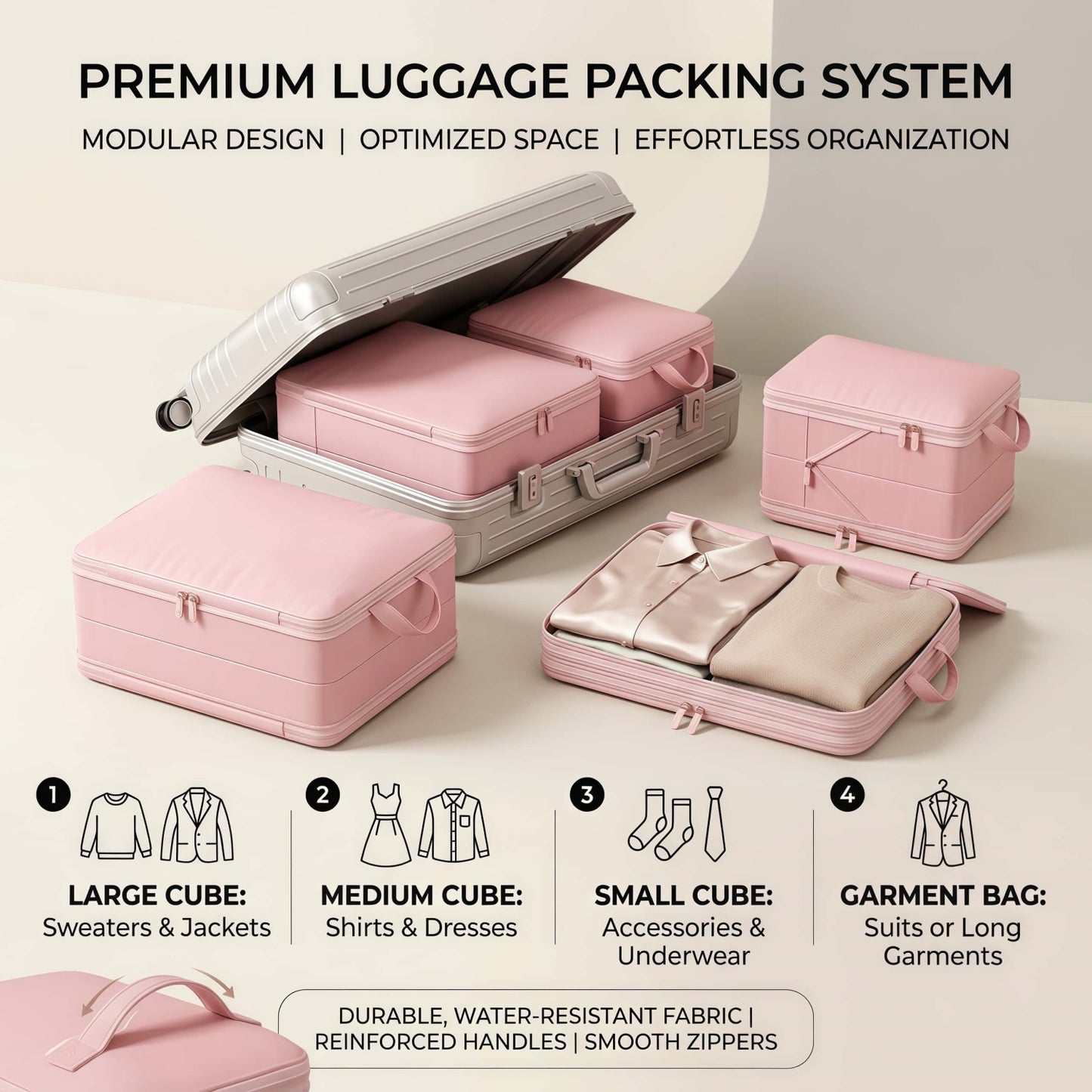 Premium Expandable Compression Packing Cubes Set, Dual-Compartment Travel Luggage Organizers