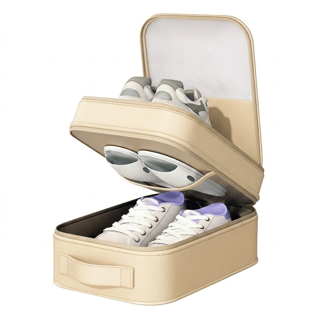 Dual-Layer Travel Shoe Organizer Bag - Water-Repellent Portable Packing Cube with Trolley Sleeve