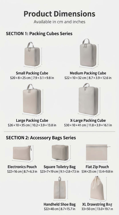 Compression Packing Cube Set - Water-Resistant Travel Luggage Organizers