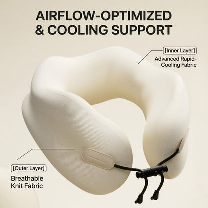 Ergonomic Memory Foam Travel Neck Pillow with Breathable Cooling Cover & Compact Storage Case