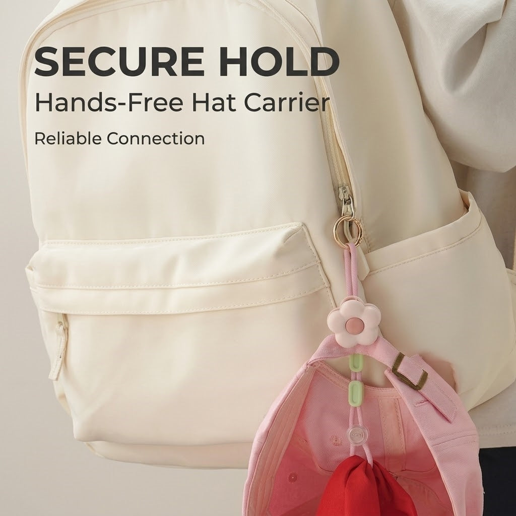 3-Piece Multipurpose Flower Hat Clip & Anti-Drop Lanyard with Adjustable Cord for Bags and Travel