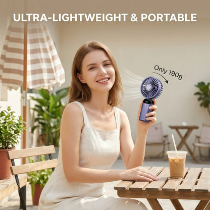 Portable Handheld Fan – 10000mAh USB-C Rechargeable Mini Fan with Smart LED Display, 5 Speeds, 90° Foldable Neck & Aroma Diffuser