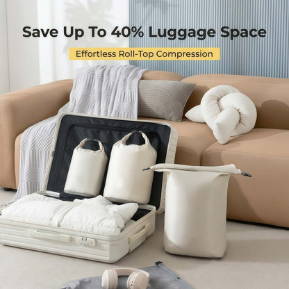 3-Piece Roll-Top Travel Compression Bag Set, No-Pump Space Saver Packing Organizers, Water-Resistant