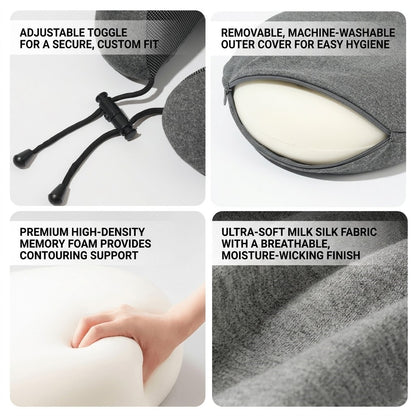 Ergonomic Memory Foam Travel Neck Pillow with Integrated Light-Blocking Hood & Compact Pouch