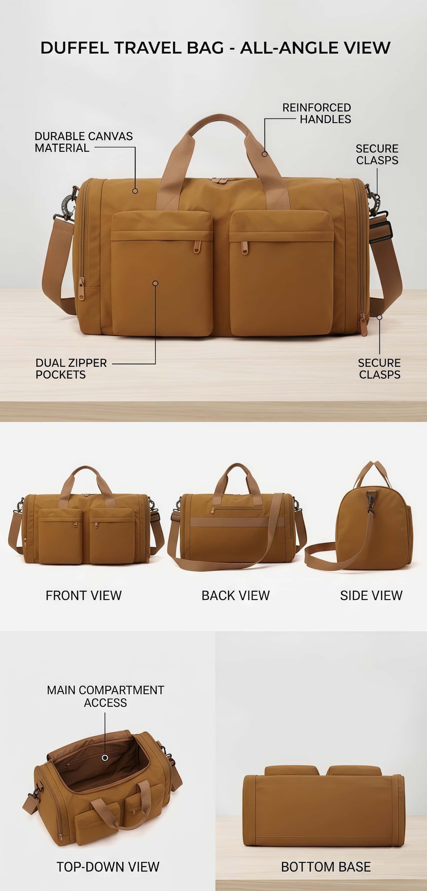Foldable Travel Duffel Bag with Shoe Compartment & Wet Pocket, Water-Resistant Nylon Weekender Gym Bag