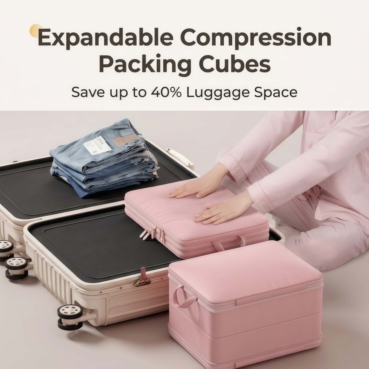 Premium Expandable Compression Packing Cubes Set, Dual-Compartment Travel Luggage Organizers