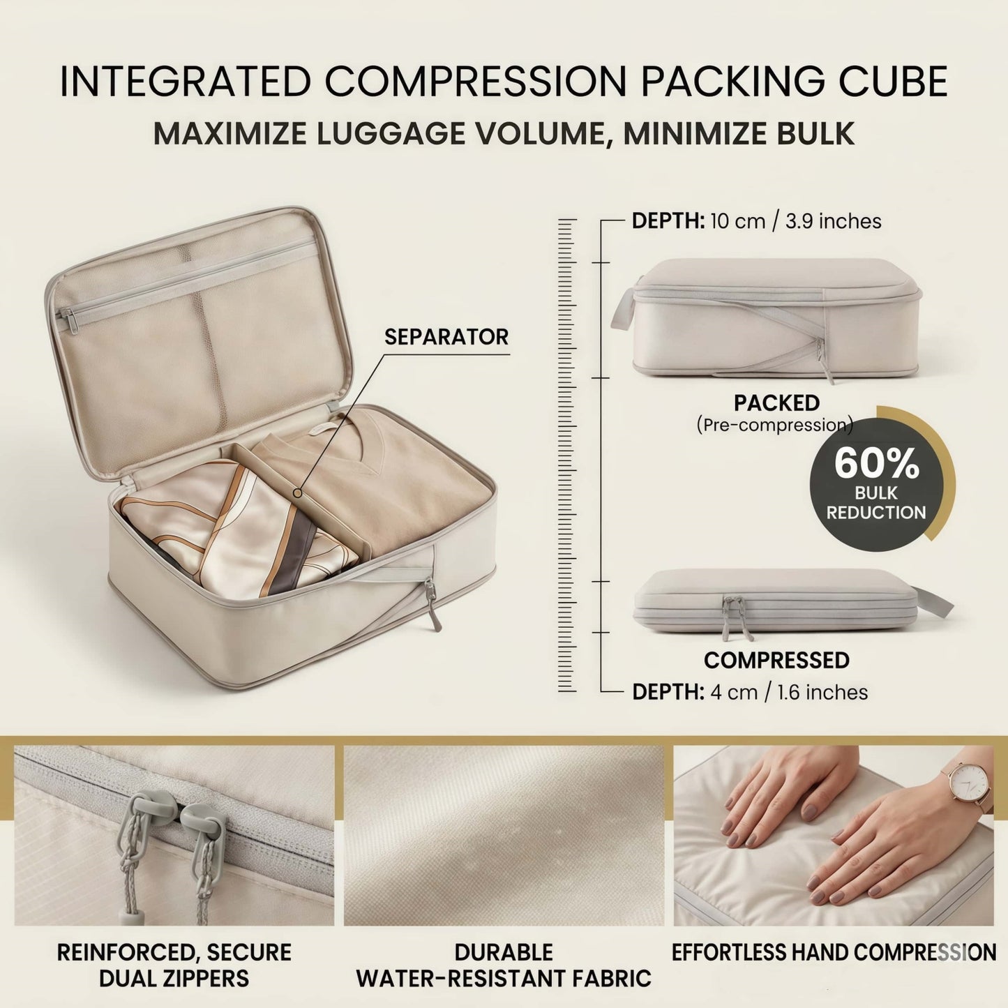 Compression Packing Cube Set - Water-Resistant Travel Luggage Organizers