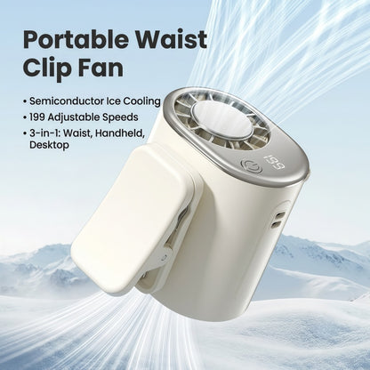 Portable Waist Clip Fan, 199-Speed Turbocharged Personal Cooling Fan with Digital Display & Lanyard