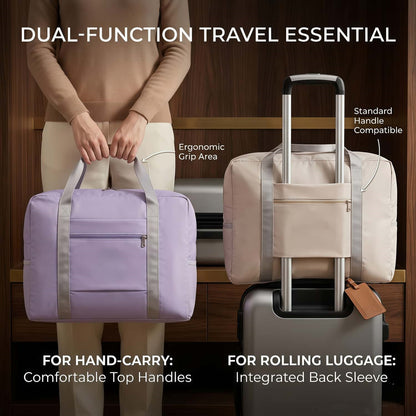 Water-Resistant Foldable Travel Duffel Bag - Carry-On Weekender Tote with Luggage Sleeve, 23L