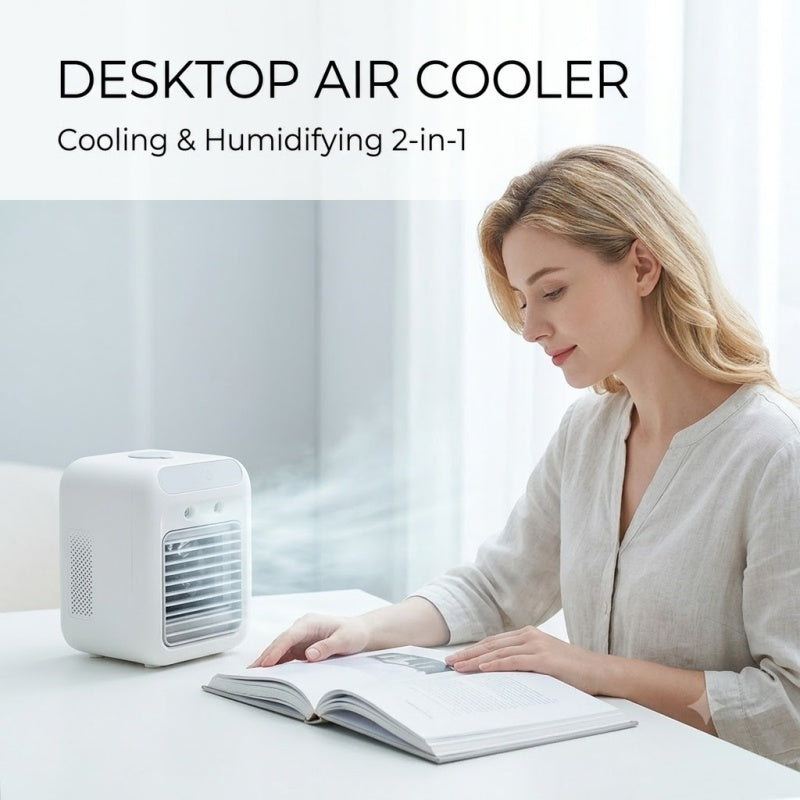 Portable Misting Desk Fan, 500ml Evaporative Air Cooler with Smart Touch Screen & 2 Speeds