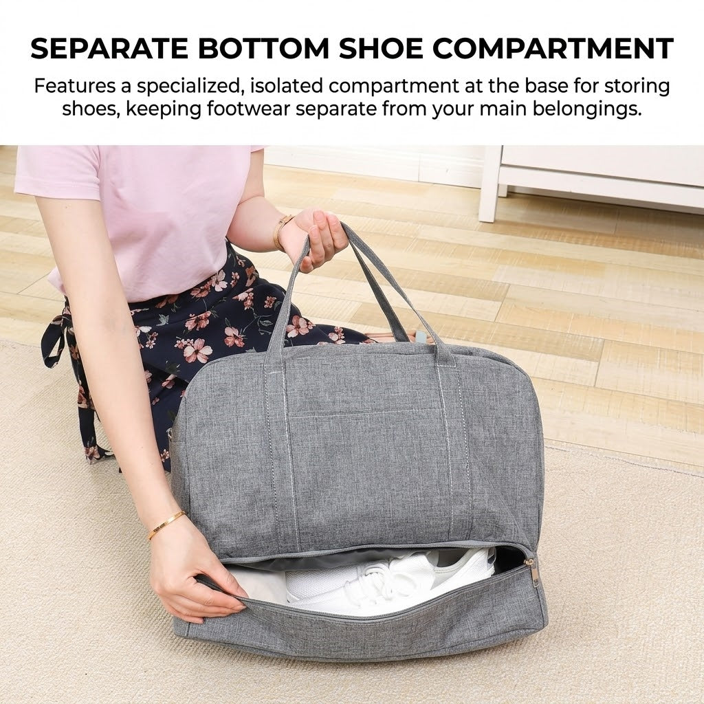 Water-Resistant Travel Duffel Bag with Wet/Dry Pocket & Shoe Compartment - Gray