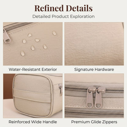 Vegan Leather Hanging Toiletry Bag - Water-Resistant Travel Cosmetic Organizer Case
