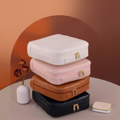 Premium Leather Travel Cosmetic Case with Magnetic Closure and Trolley Sleeve - Multi-Compartment Organizer