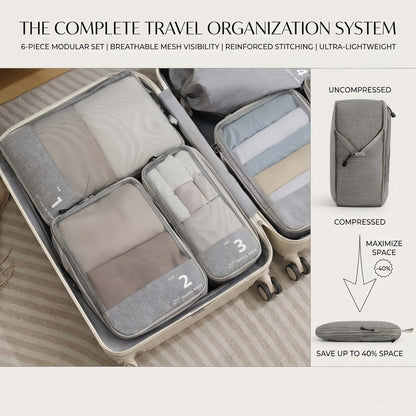 6-Piece Compression Packing Cubes Set for Travel, Lightweight Luggage Organizer Bags