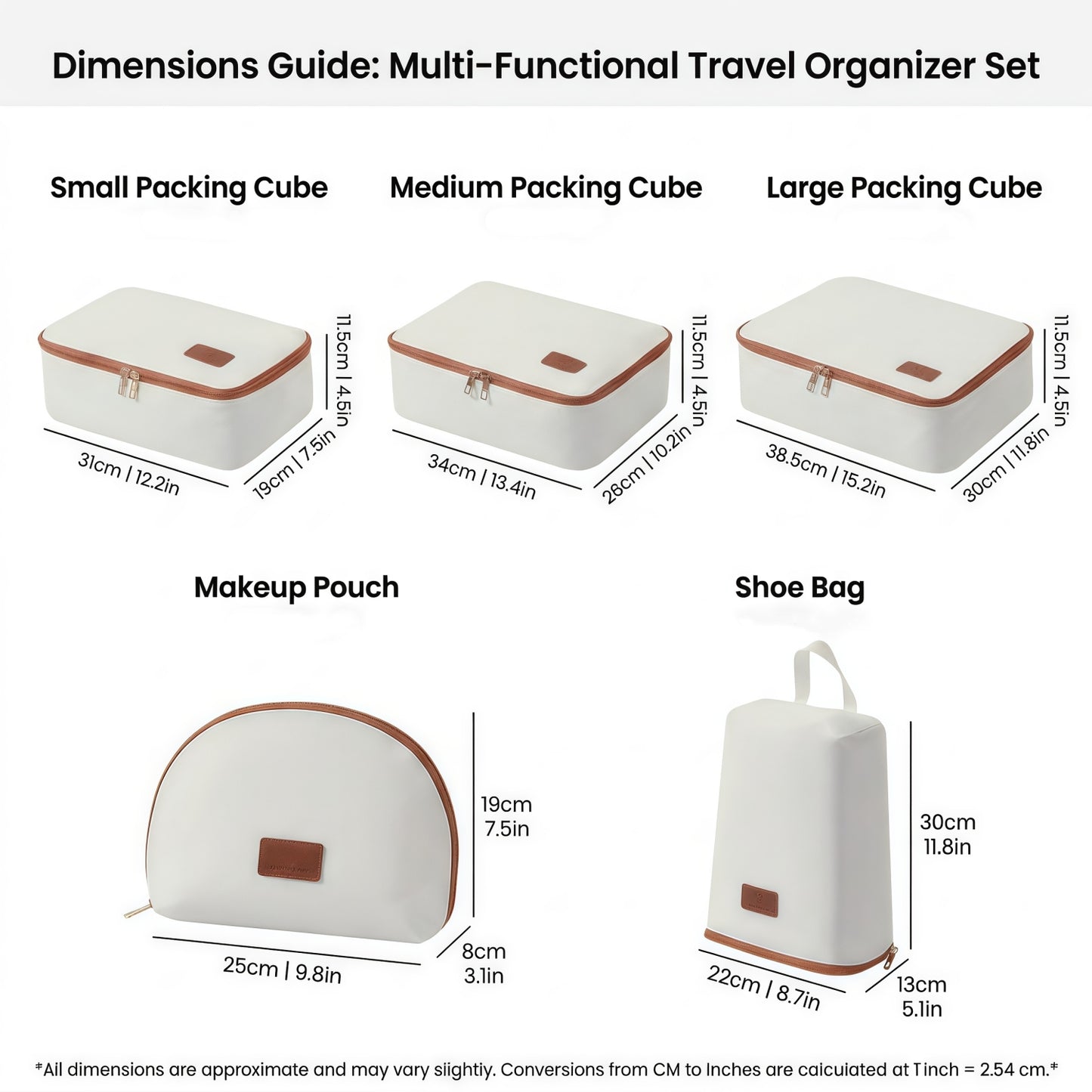 5-Piece Travel Packing Cube Set - Water-Resistant Luggage Organizer Bags with Shoe Bag