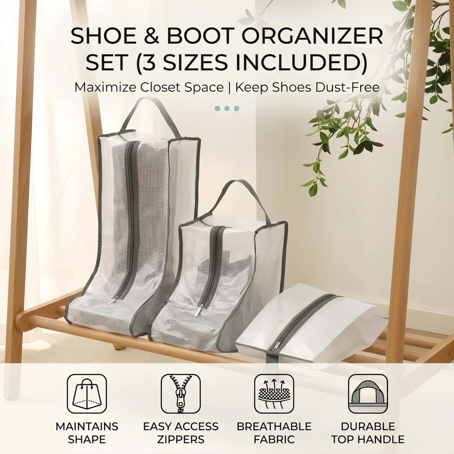 Translucent Mesh Shoe & Boot Storage Bags - Dust-Proof Closet Organizer with Zipper