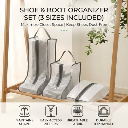Translucent Mesh Shoe & Boot Storage Bags - Dust-Proof Closet Organizer with Zipper