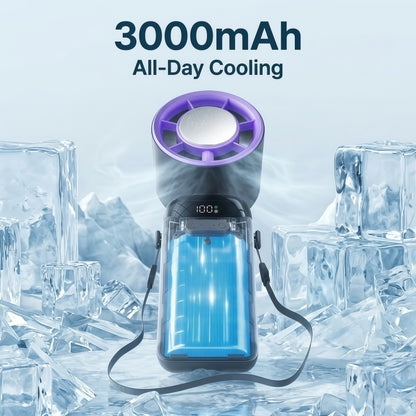 Portable Handheld Turbo Fan with Semiconductor Cooling Plate, 199 Stepless Speeds, 3000mAh Rechargeable Foldable Personal Desk Fan with LED Display