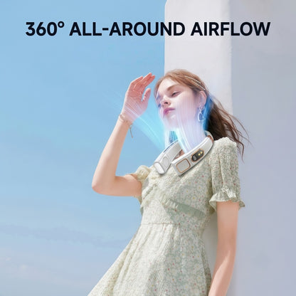 Portable Neck Fan with LED Light, 360° Airflow Ceramic Ice Cooling, 5 Speeds, 4000mAh Rechargeable Wearable Personal Fan