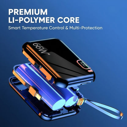 10000mAh Mini Power Bank with Built-in Cables, 66W Fast Charging Portable Battery Pack