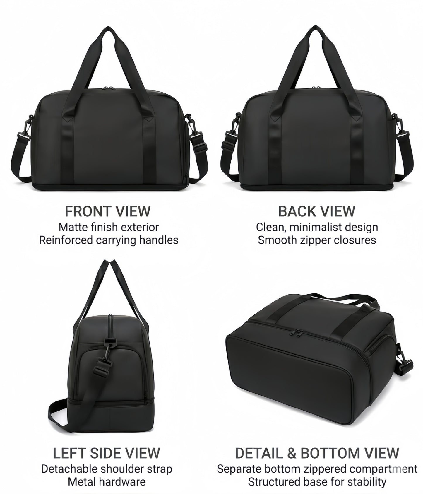 Expandable Travel Duffel Bag with Shoe Compartment and Wet Pocket - Water-Resistant Weekender Gym Bag