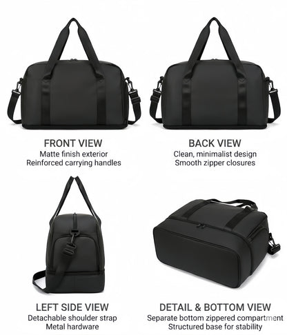 Expandable Travel Duffel Bag with Shoe Compartment and Wet Pocket - Water-Resistant Weekender Gym Bag