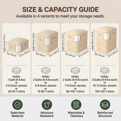 Multi-Layer Compressible Fabric Storage Bag with Air Valve and Window for Blankets Quilts, Multiple Sizes