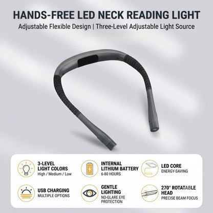 Rechargeable LED Neck Reading Light – 3 Color Modes, 3 Brightness Levels, Flexible Silicone Arms