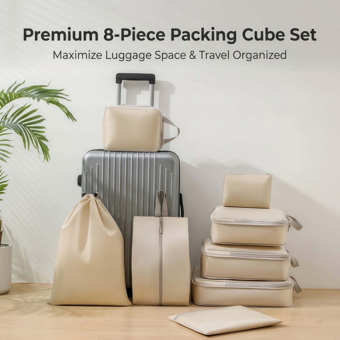 Compression Packing Cube Set - Water-Resistant Travel Luggage Organizers