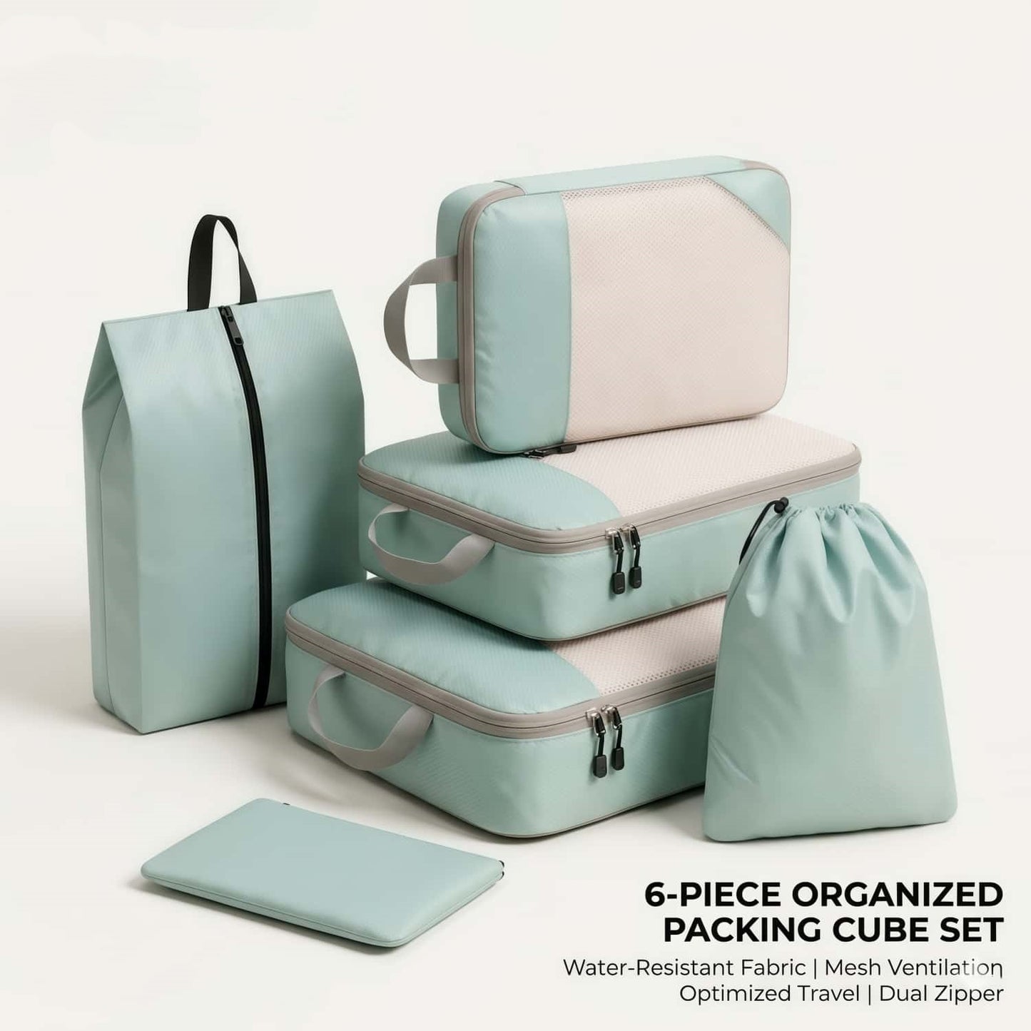 Compression Travel Packing Cubes & Organizer Set - Water-Resistant Ripstop Nylon