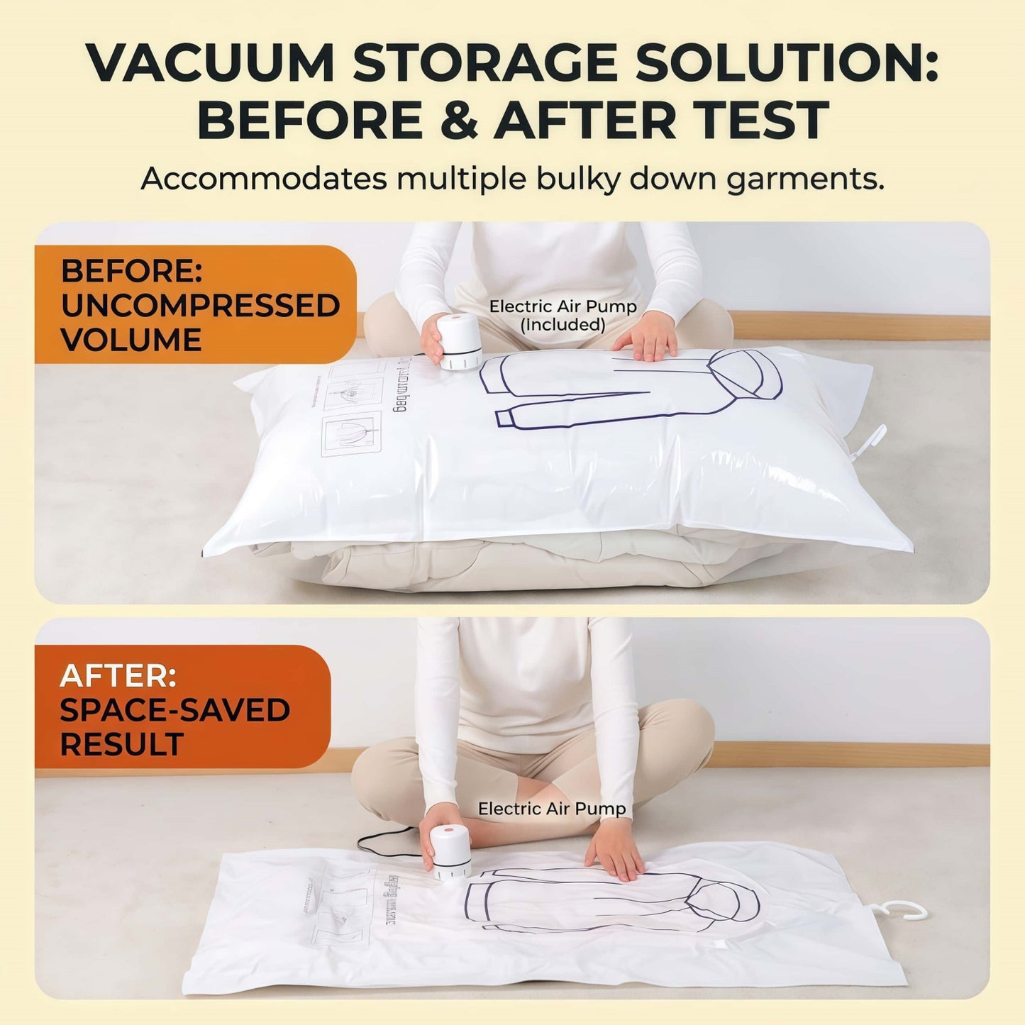 Heavy-Duty Hanging Vacuum Storage Bags for Closet Organization, Clear Space Saving Garment Bags with Hook